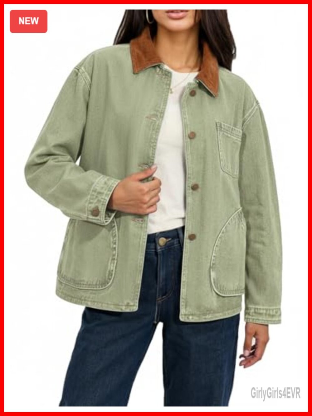 Womens Oversized Denim Jacket Long Sleeve Corduroy Collar Boyfriend Trendy Coat